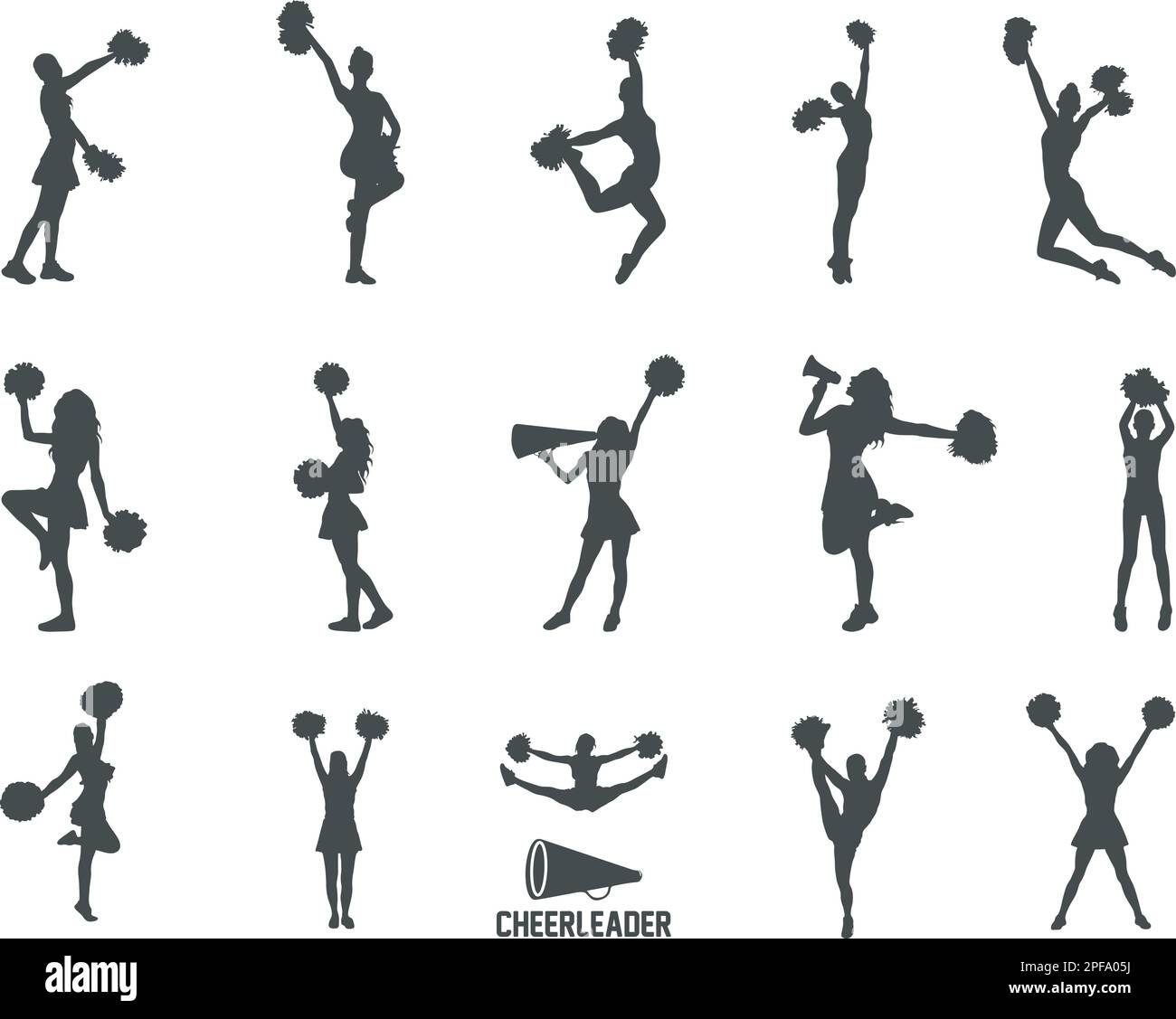 Cheerleader silhouette, Cheerleader SVG Cut Files, Cheer Svg, Cheer Girls Silhouette Bundle, Cheerleader silhouettes, Cheerleader girl vector Stock Vector
