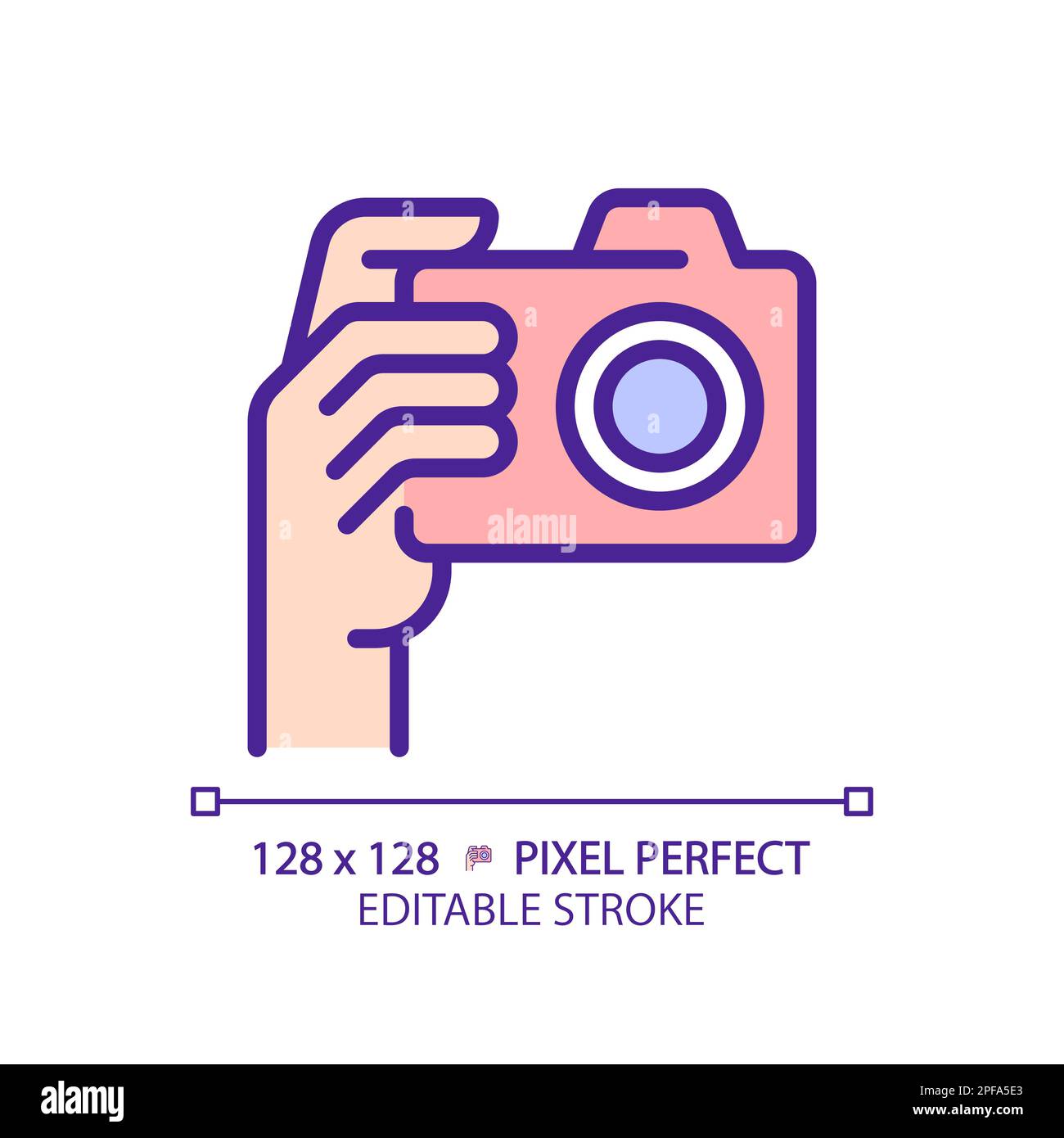 Hand with camera pixel perfect RGB color icon Stock Vector