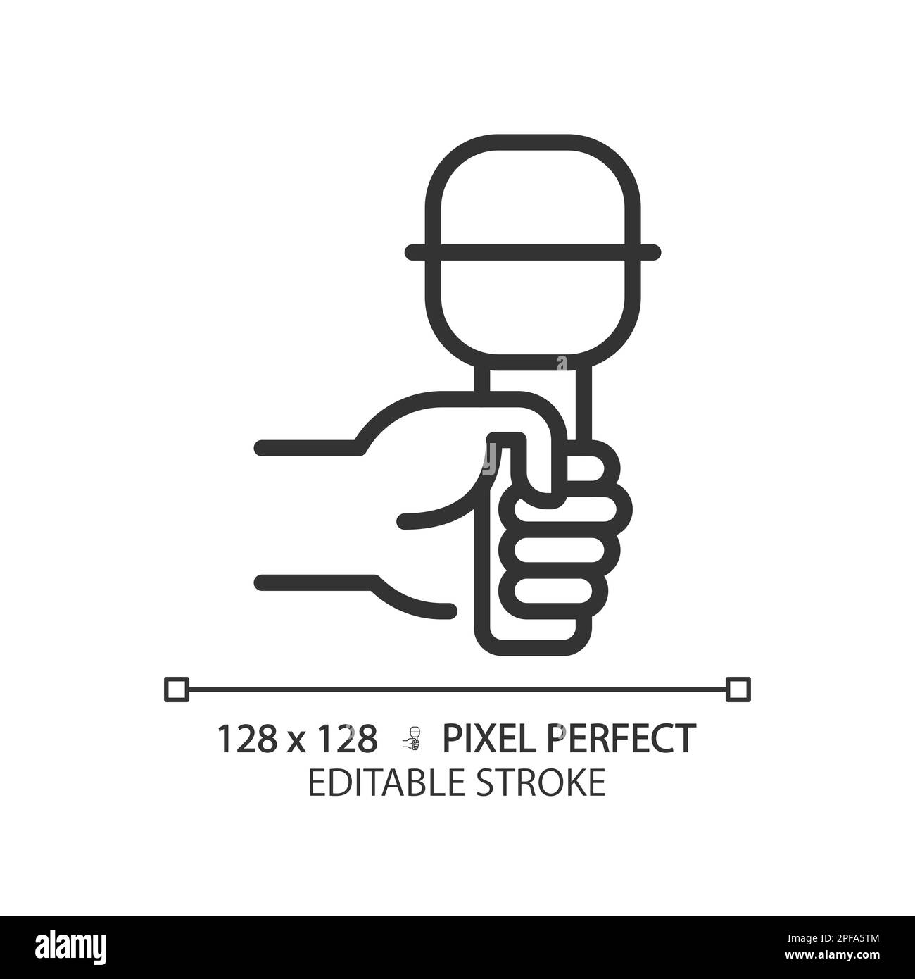 Hand with microphone pixel perfect linear icon Stock Vector