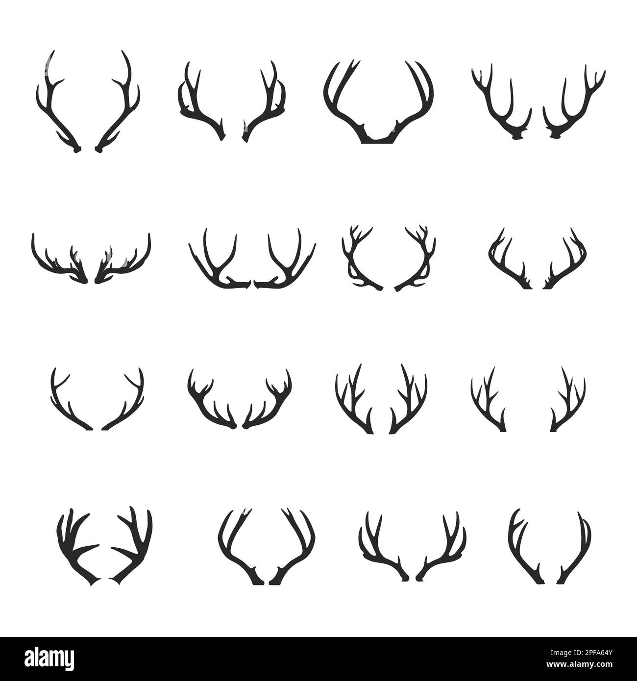 Deer Antlers silhouette set, Deer antlers icon set. Stock Vector
