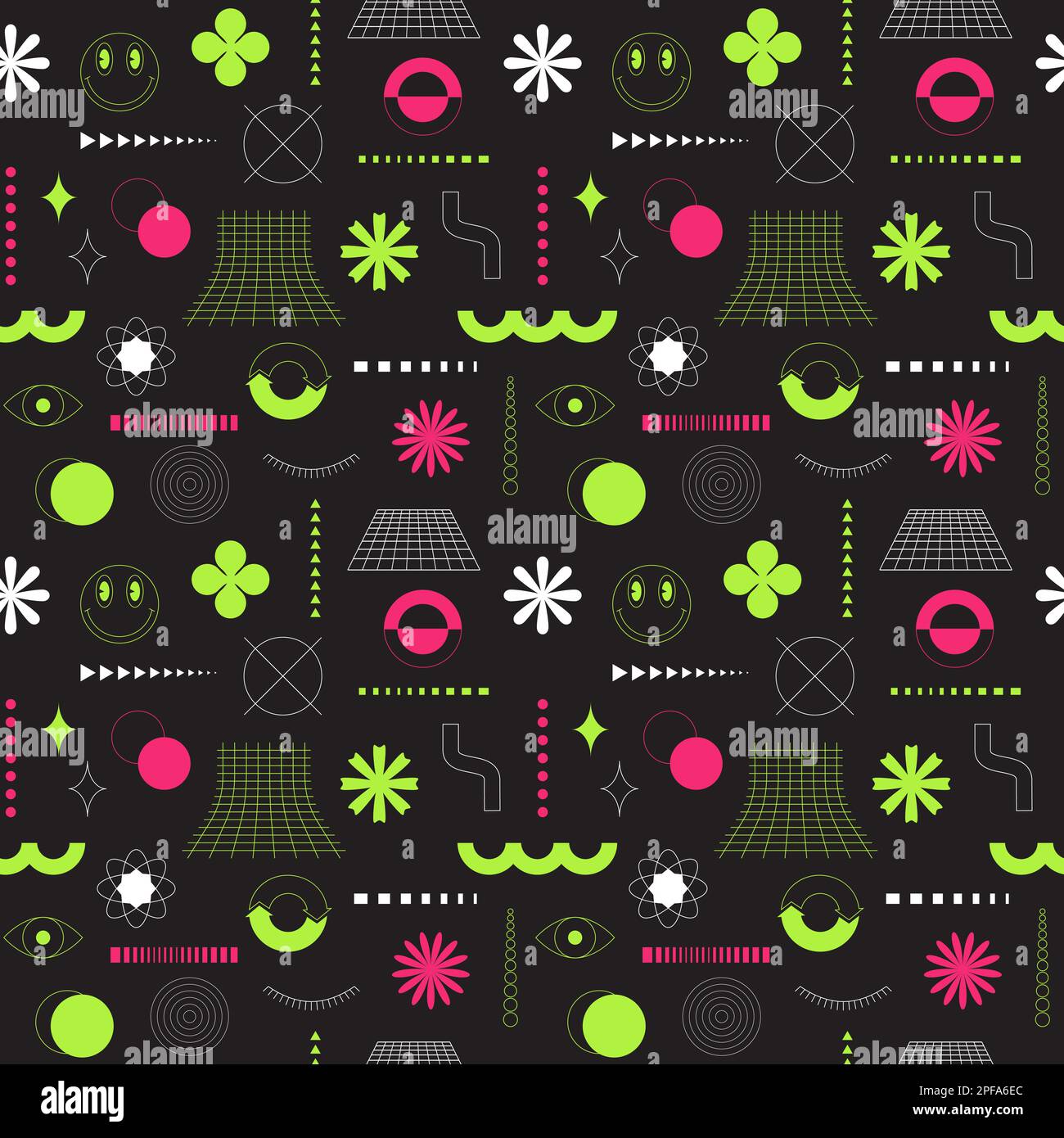 Pink and green seamless pattern with neon acidic abstract geometric ...