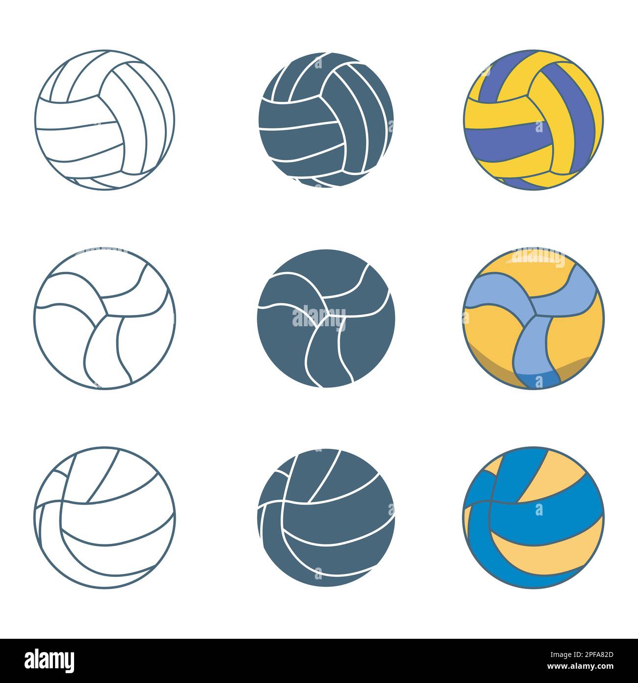 Volleyball silhouettes, Volleyball outline, Volleyball illustration set Stock Vector