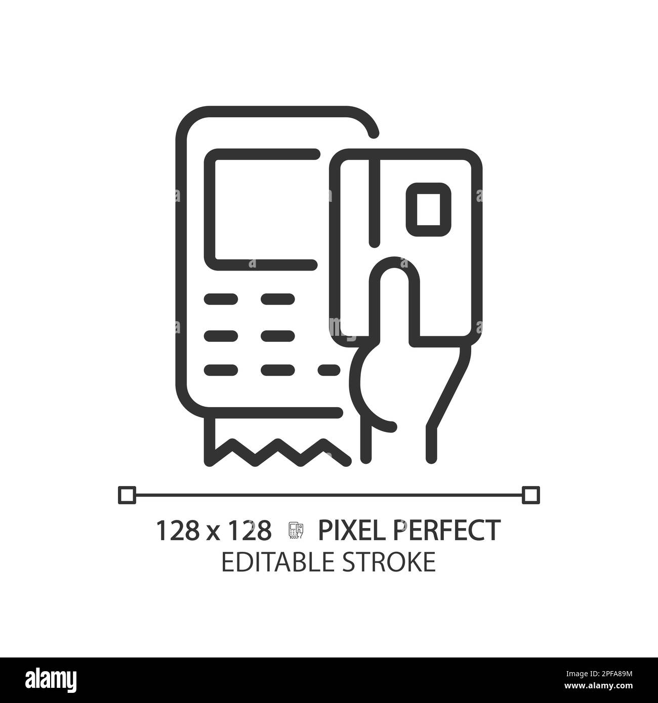 Hand with EDC device pixel perfect linear icon Stock Vector