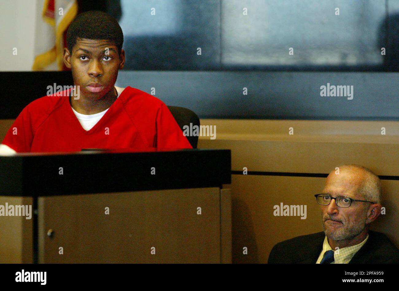 Nathaniel Brazill sits in the witness box as he waits for Judge Jorge