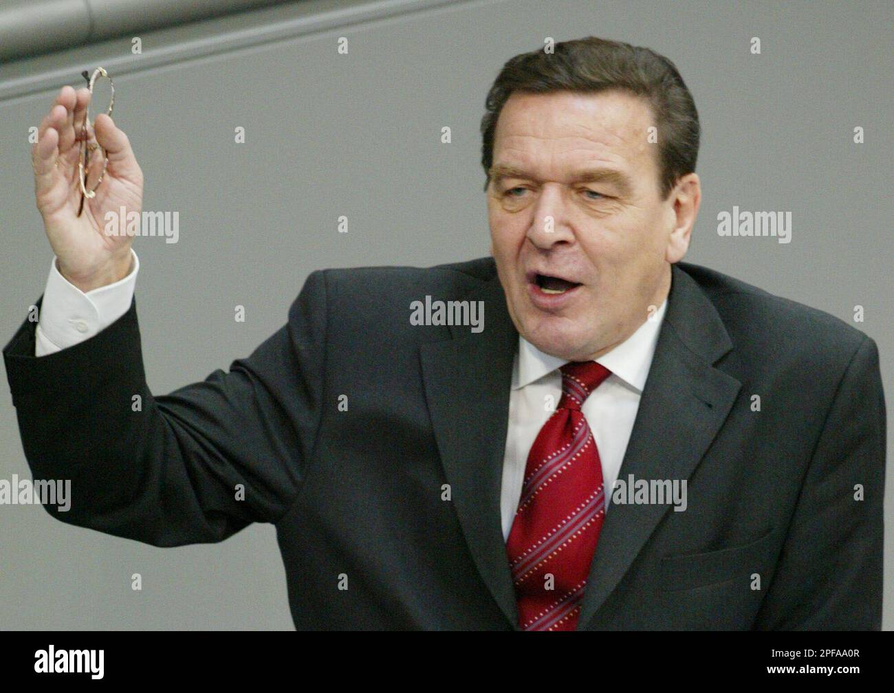 German Chancellor Gerhard Schroeder gestures during his government ...