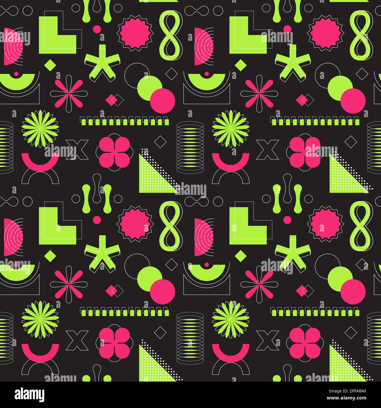 Bright pink and green neon acidic seamless pattern abstract geometric