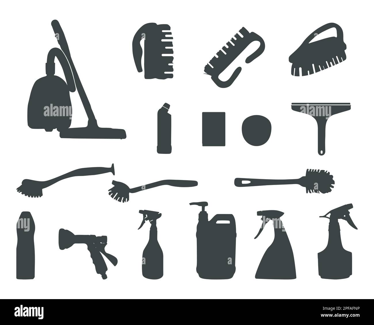 Cleaning tools silhouette, Cleaning tools equipment, Cleaning tools SVG Stock Vector