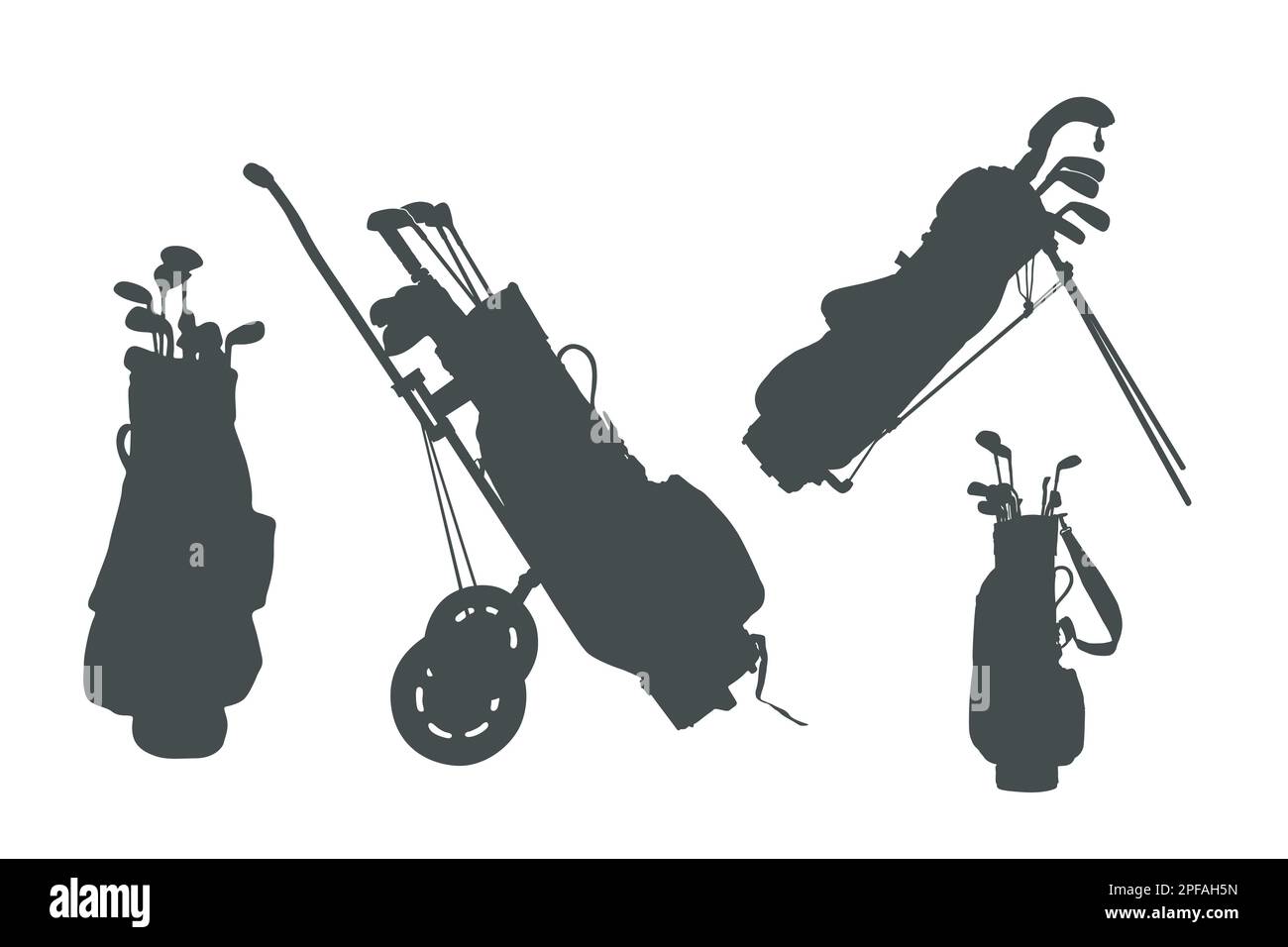 Golf bag silhouettes, Golf club, and golf bag silhouettes Stock Vector