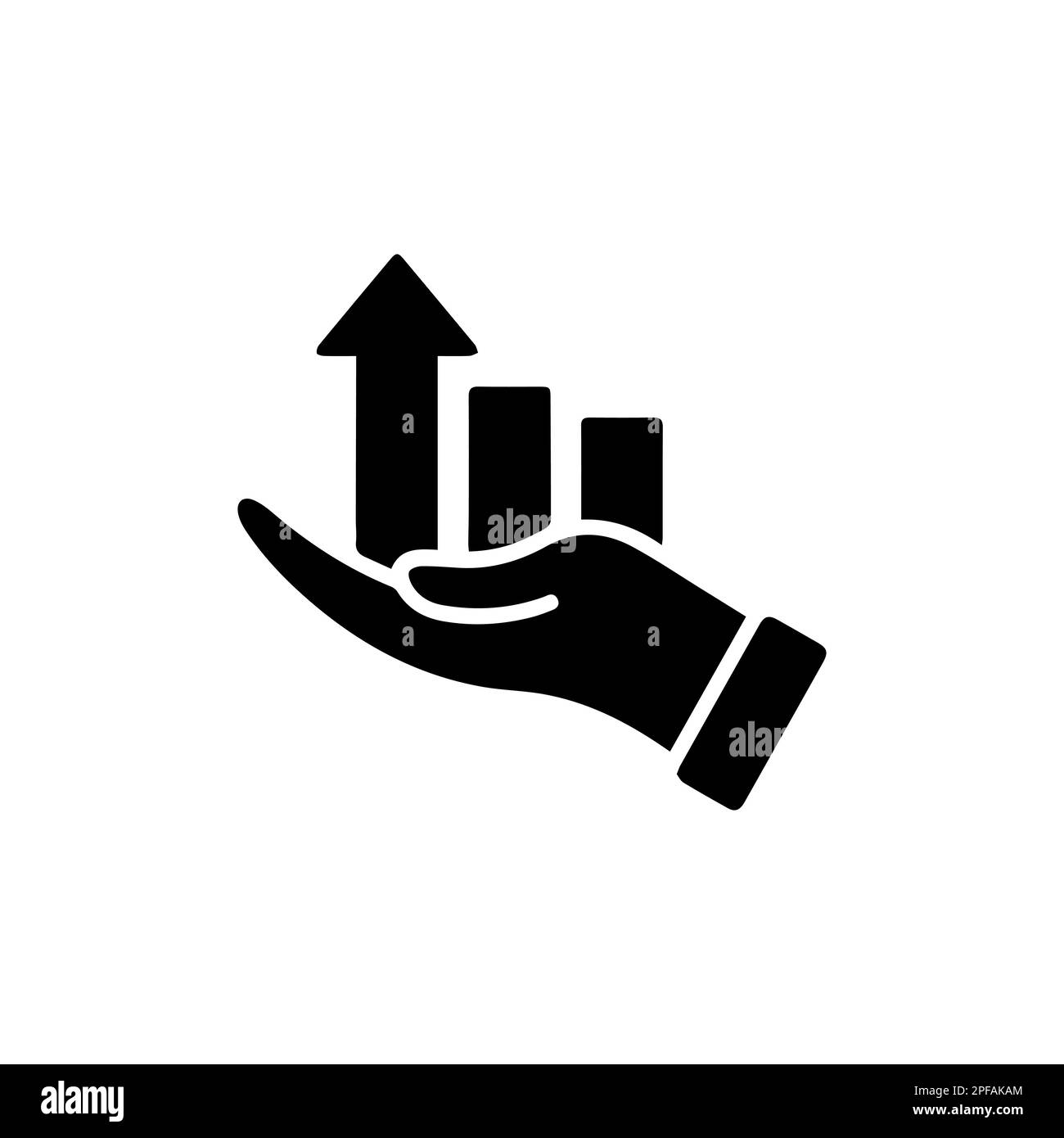 Growing graph icon on the hand. Vector growing graph icon on the hand. Two-tone version on black and white background. Data Analysis Stock Vector