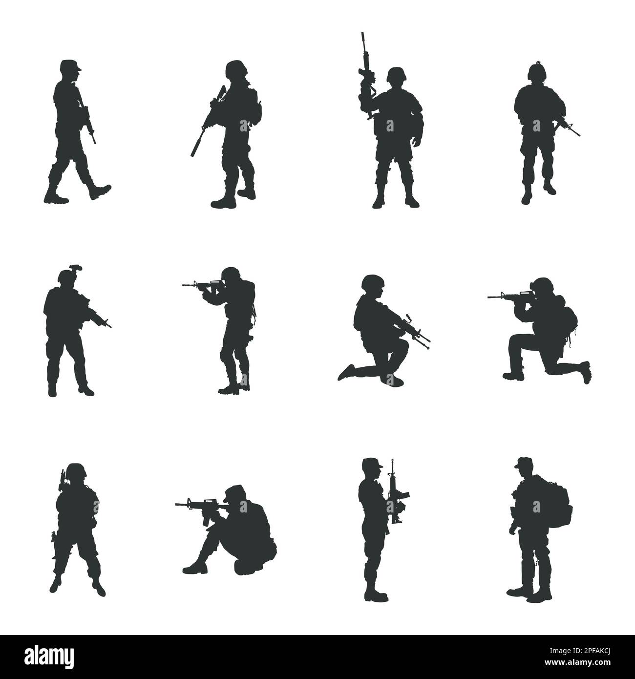 Soldier silhouettes, Military soldier silhouette set Stock Vector