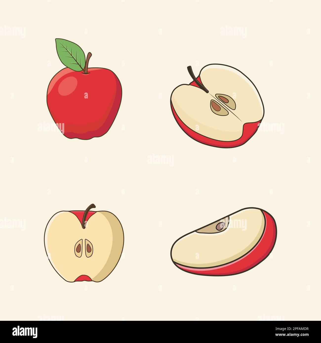 Apple illustration, Set different angles of apple fruit cartoon vector Stock Vector