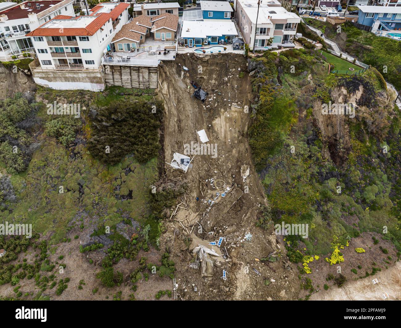 San Clemente, USA. 16th Mar, 2023. A backyard of a cliffside home in