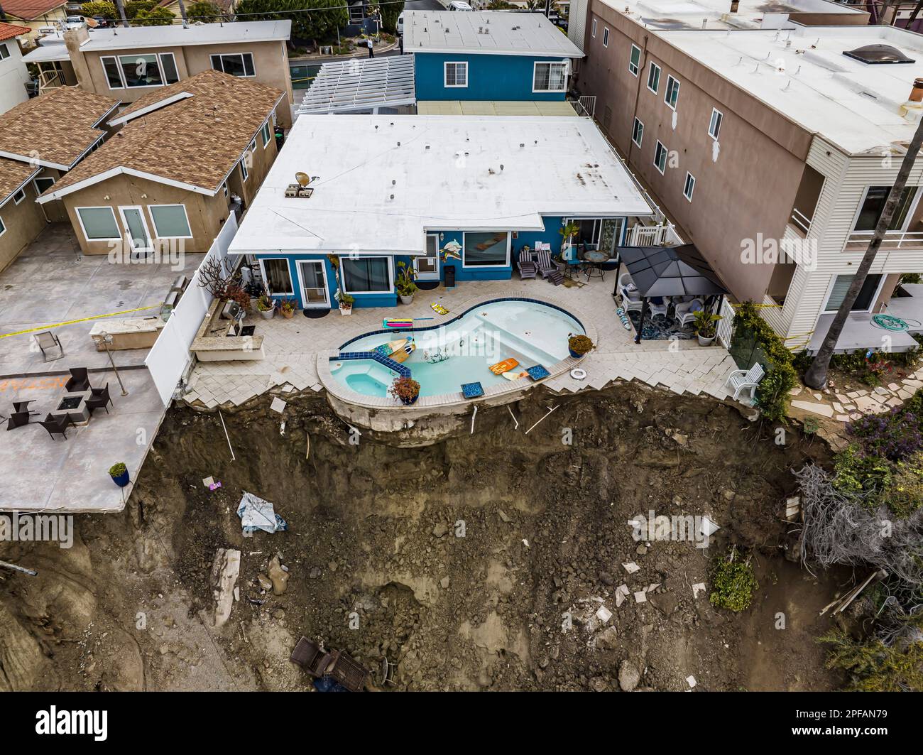 San Clemente, USA. 16th Mar, 2023. A backyard of a cliffside home in