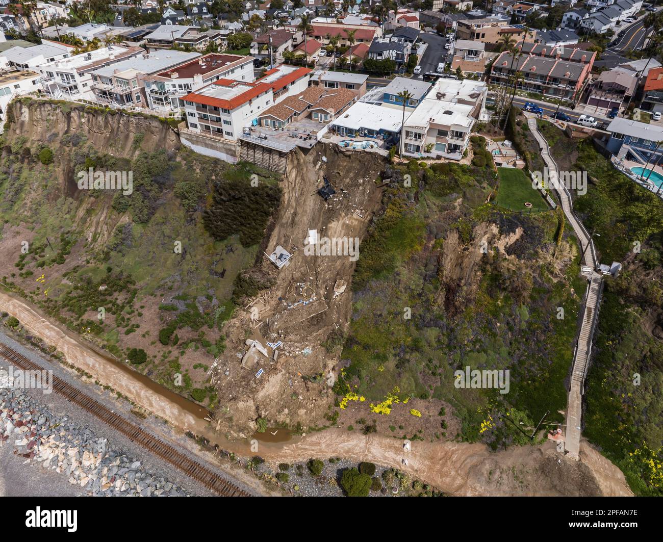 San Clemente, USA. 16th Mar, 2023. A backyard of a cliffside home in