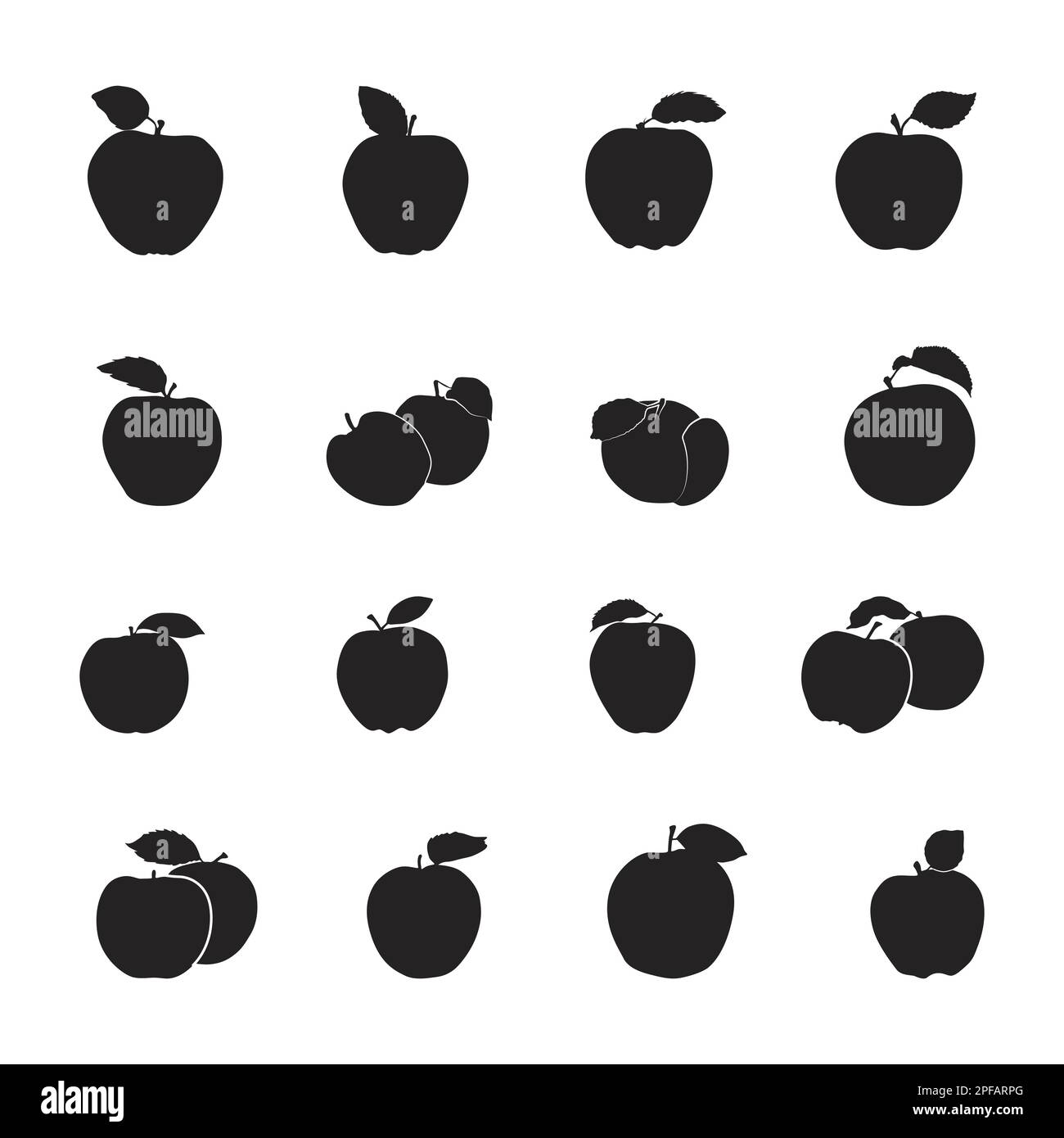 Apple silhouettes, Apple silhouette set, Apple vector Stock Vector