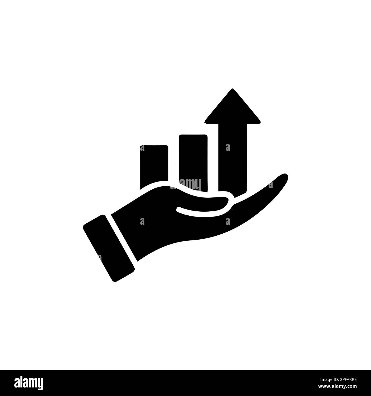Growing graph icon on the hand. Vector growing graph icon on the hand. Two-tone version on black and white background. Data Analysis Stock Vector