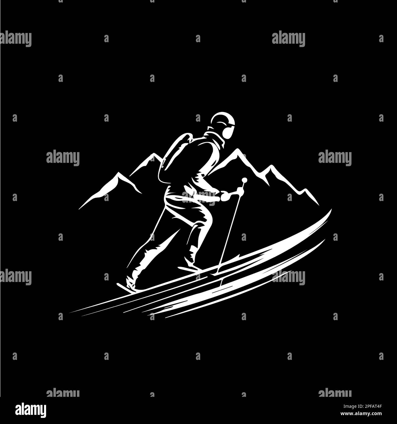 Mountain climbing logo template, hiking emblem, dotwork tattoo with dots shading, tippling tattoo. Hand drawing emblem on black background for body Stock Vector