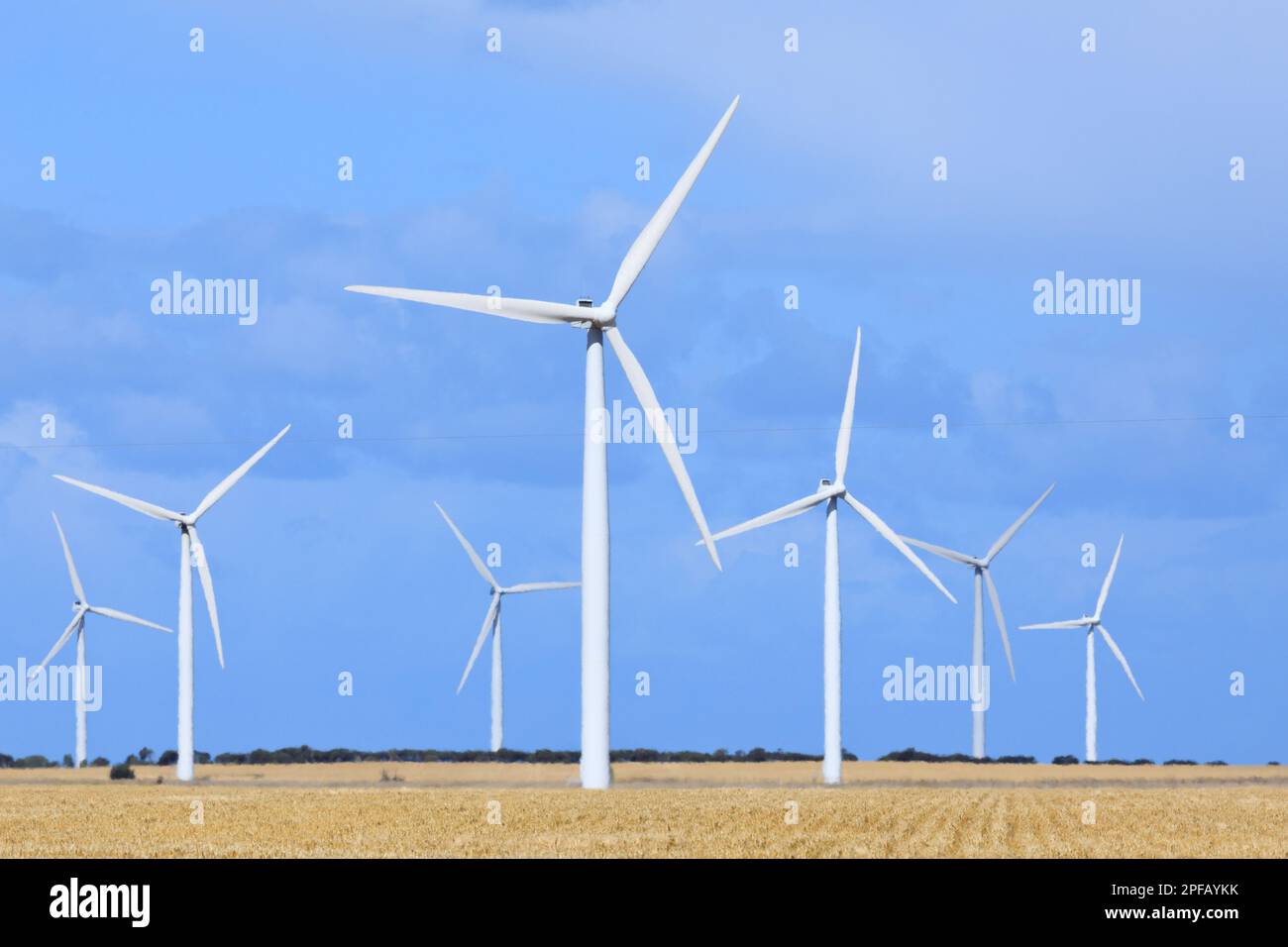 Wind turbines on the Yorke Peninsula. South Australia. Stock Photo
