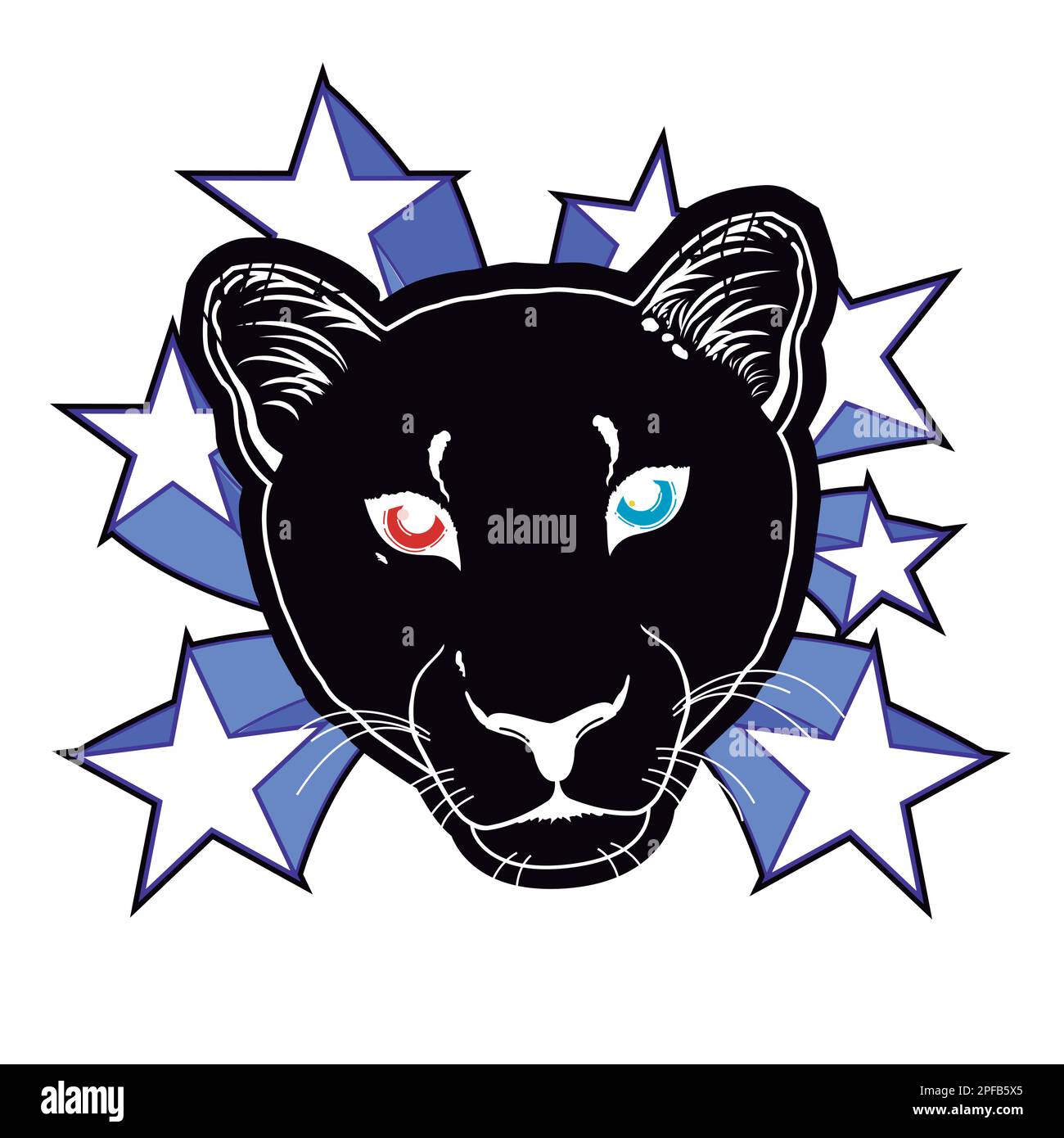 t-shirt design of a black panther face surrounded by stars.vector illustration for afro history month Stock Vector