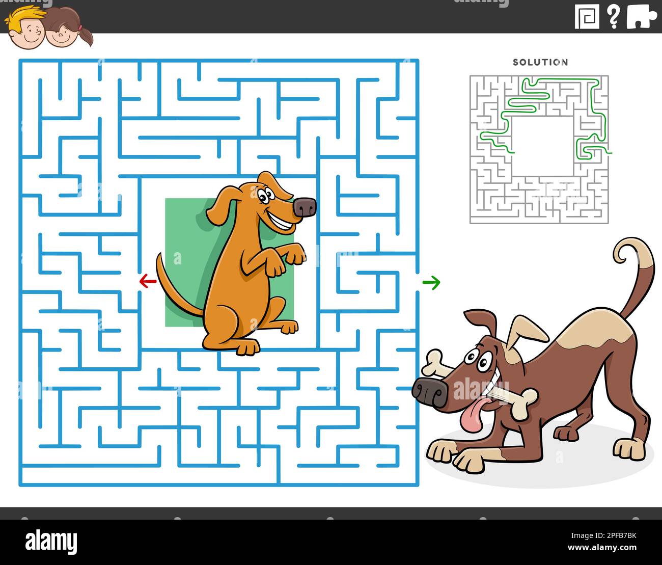https://c8.alamy.com/comp/2PFB7BK/cartoon-illustration-of-educational-maze-puzzle-game-for-children-with-funny-dogs-animal-characters-2PFB7BK.jpg