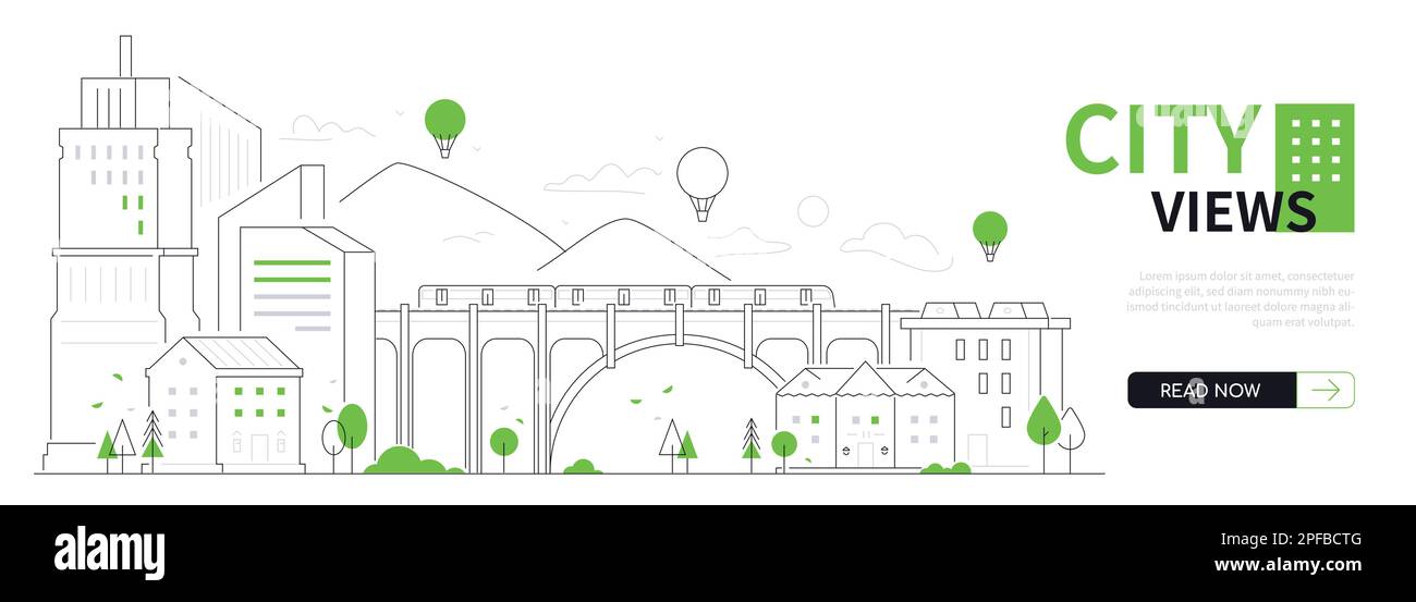 City views - thin line design style vector web banner Stock Vector ...