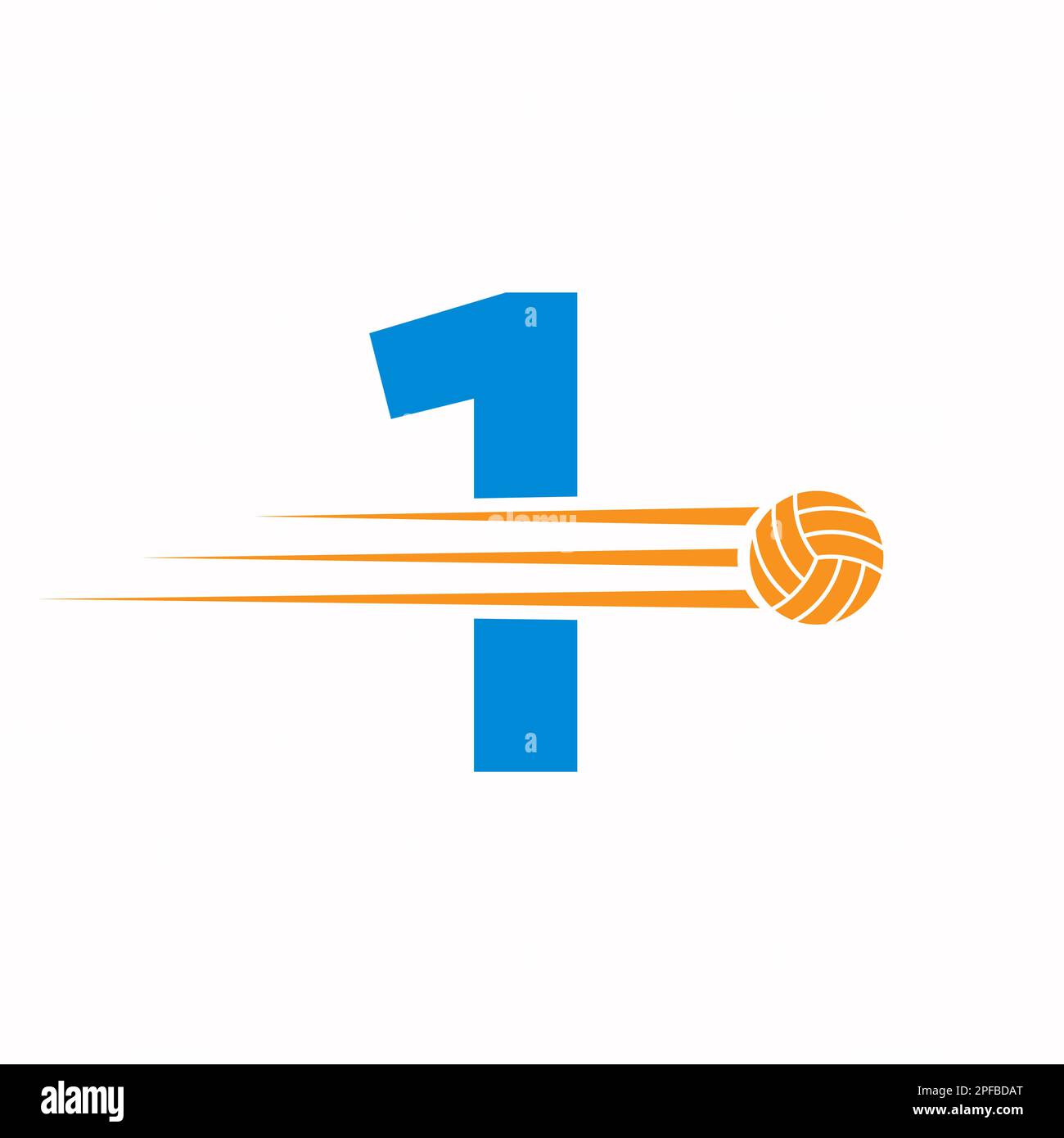 Initial Letter 1 Volleyball Logo Design Sign. Volleyball Sports Logotype Stock Vector