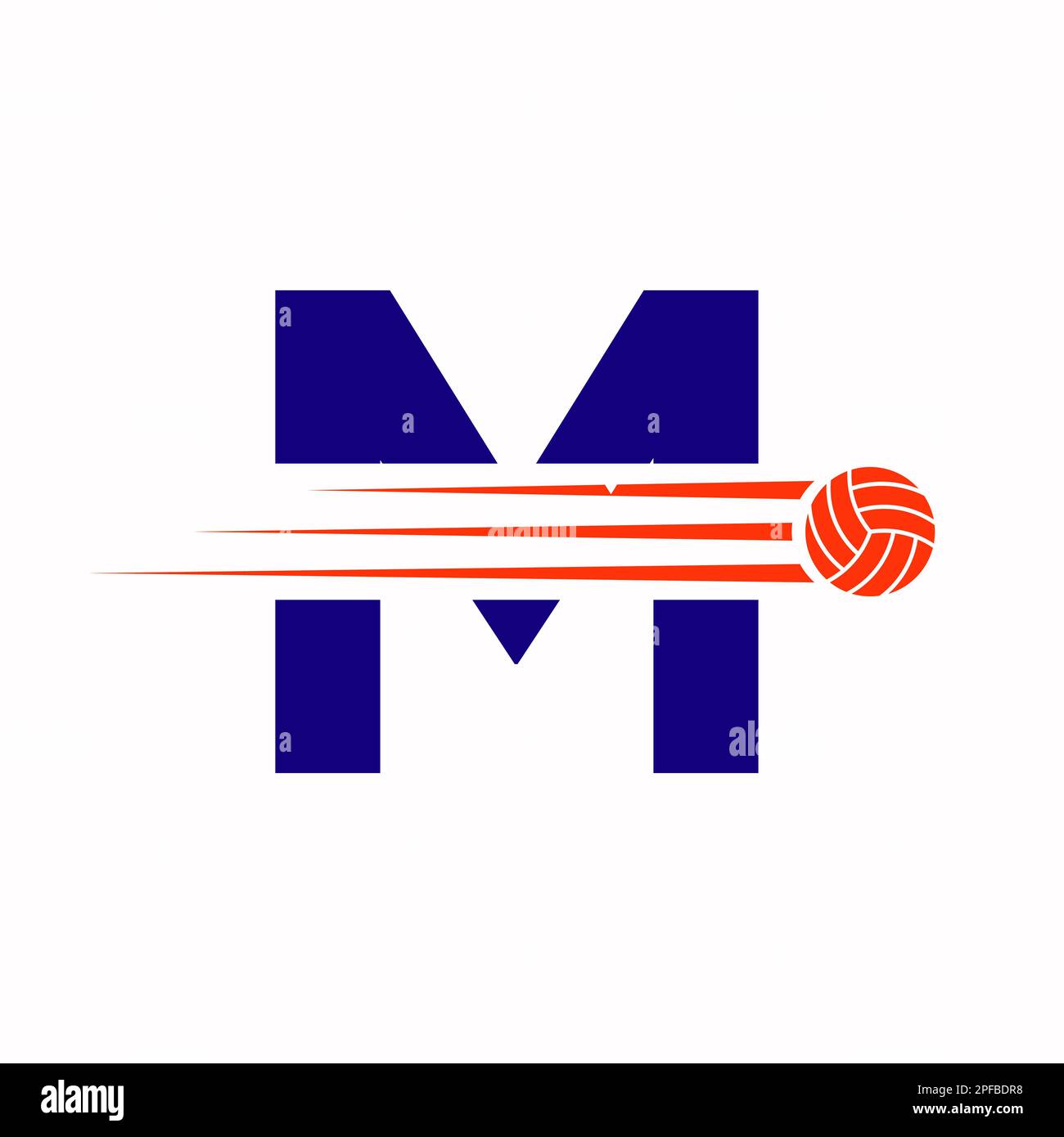 Initial Letter M Volleyball Logo Design Sign. Volleyball Sports Logotype Stock Vector