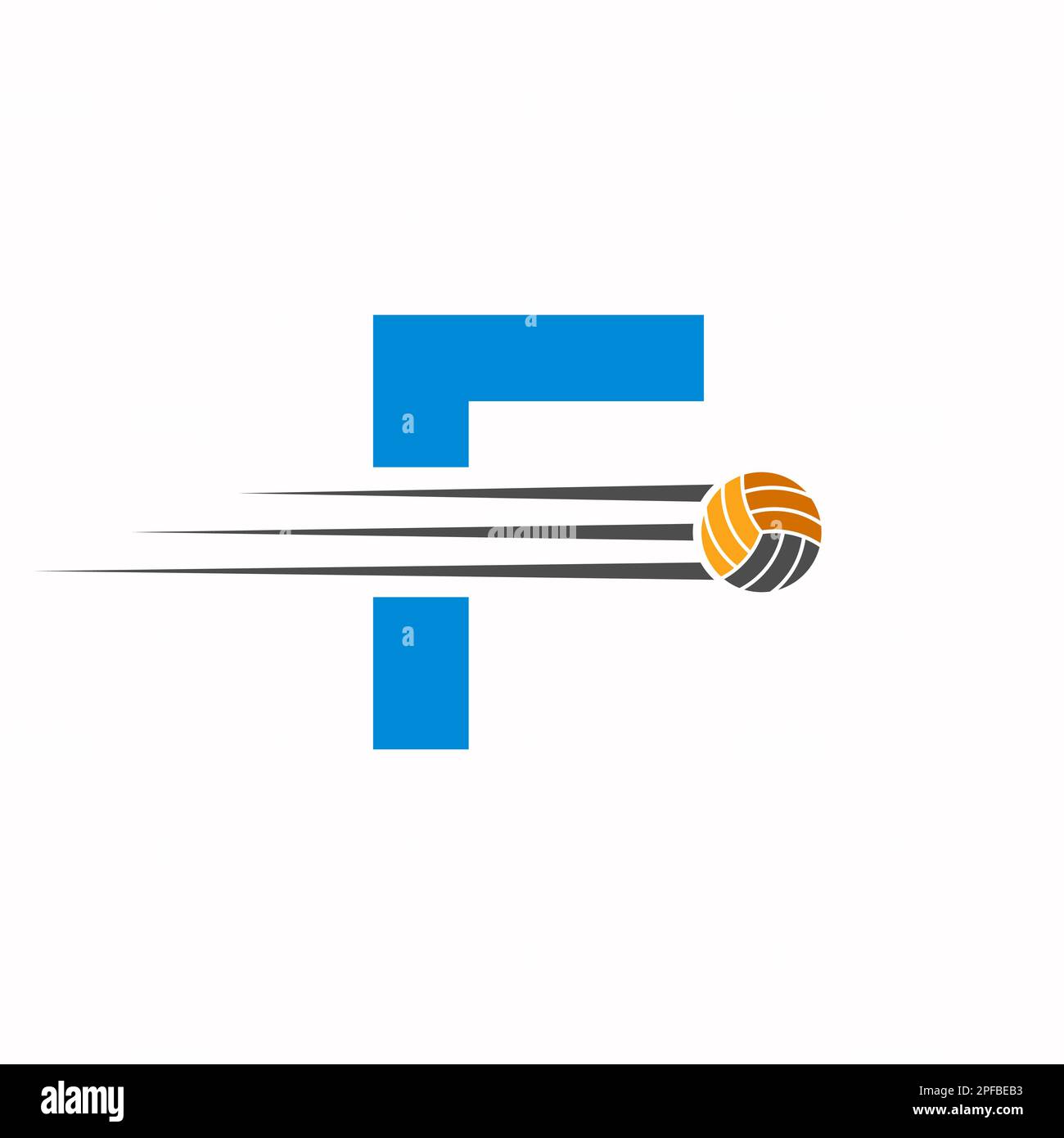 Initial Letter F Volleyball Logo Design Sign. Volleyball Sports Logotype Stock Vector