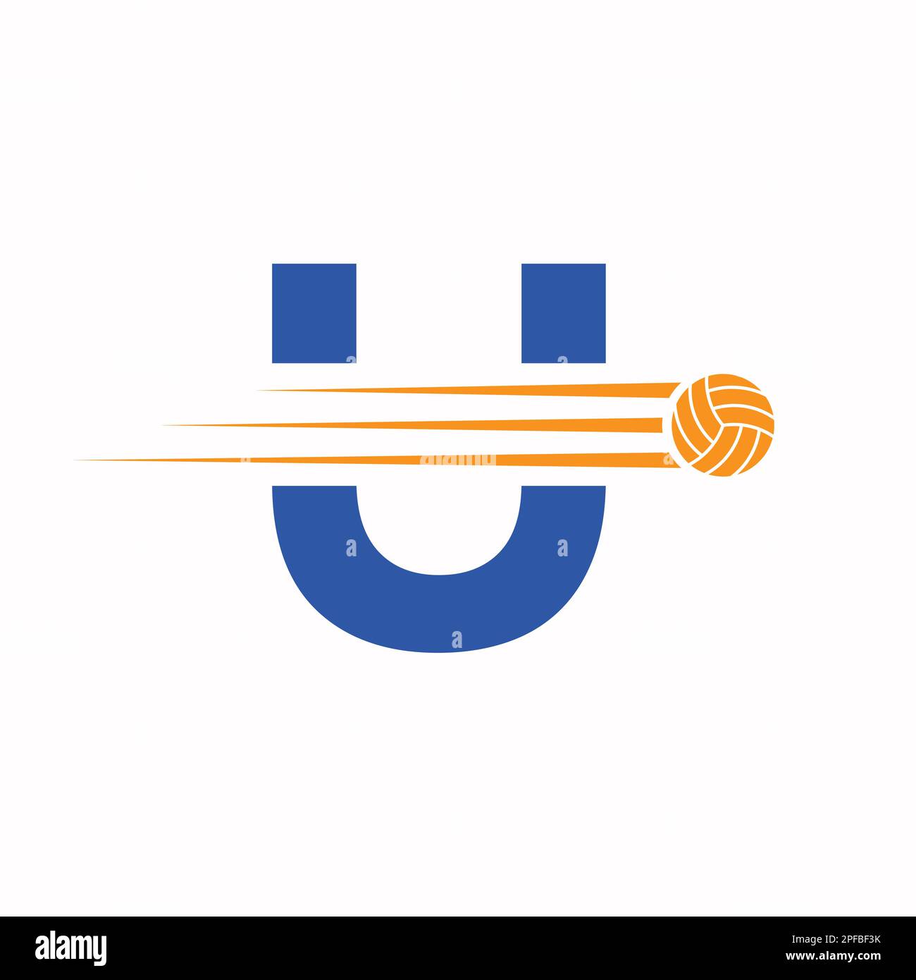 Initial Letter U Volleyball Logo Design Sign. Volleyball Sports Logotype Stock Vector