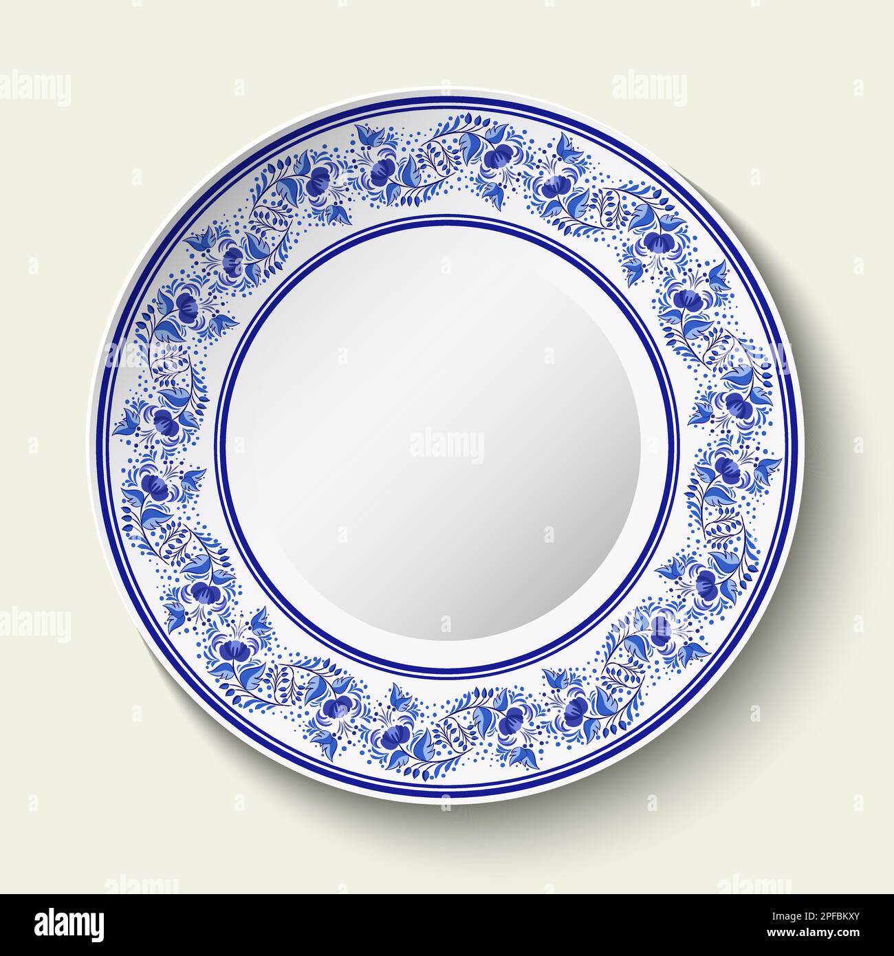Ornamental porcelain plate with blue ethnic pattern in the style of