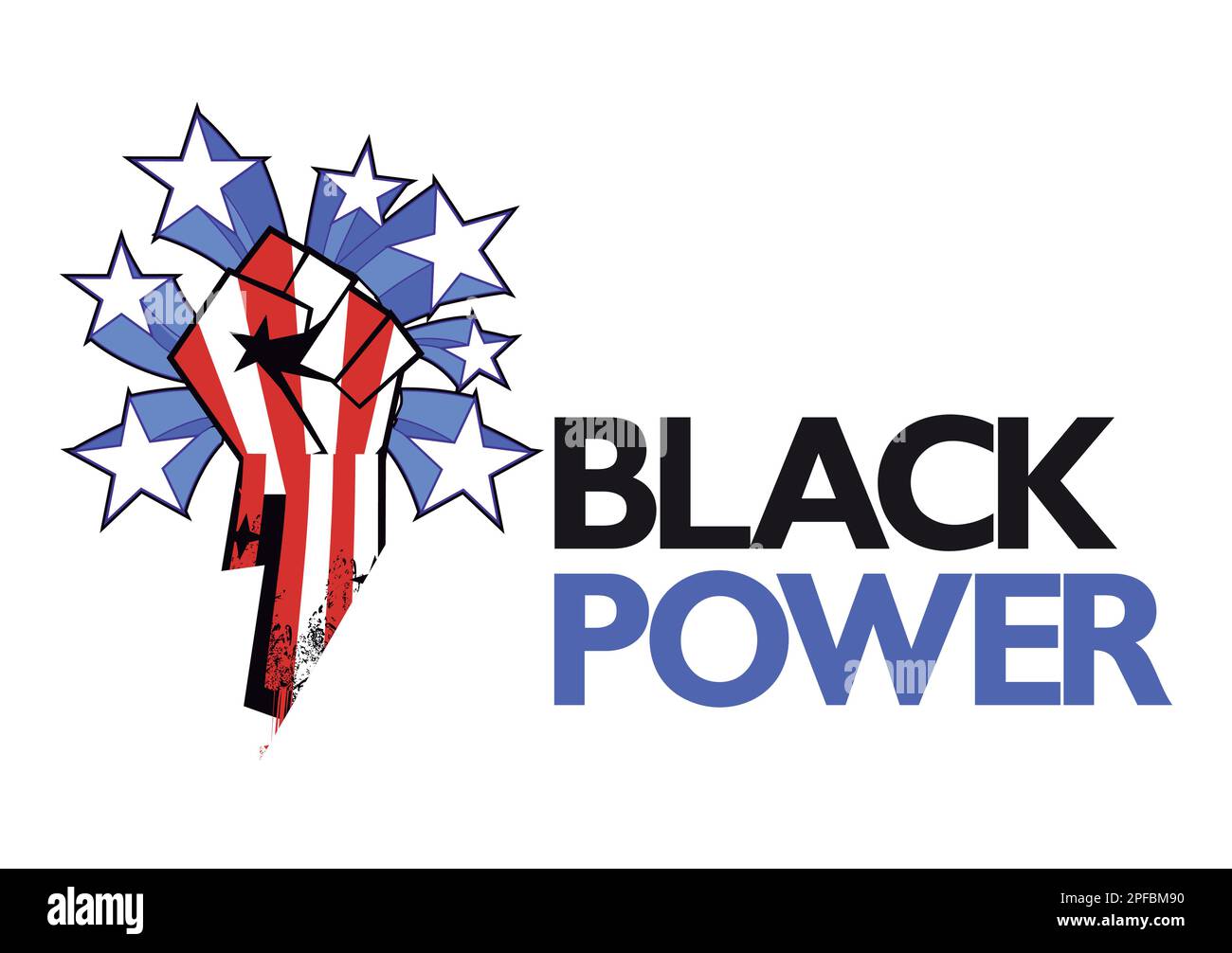 Black power. T-shirt design of a clenched black fist with stars around it. Vector illustration for afro history month Stock Vector