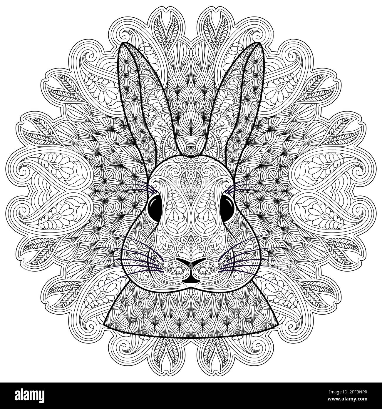 Patterned rabbit head and circular mandala Paisley elements inspired by ...