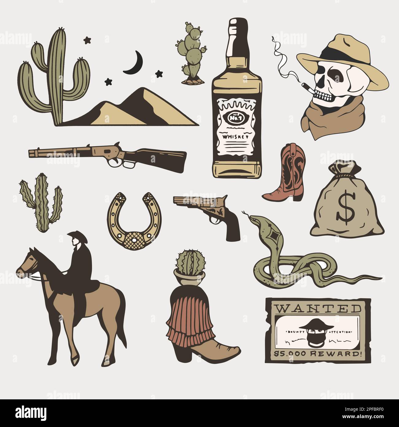 Wild west collection of vector illustrations.  Stock Vector