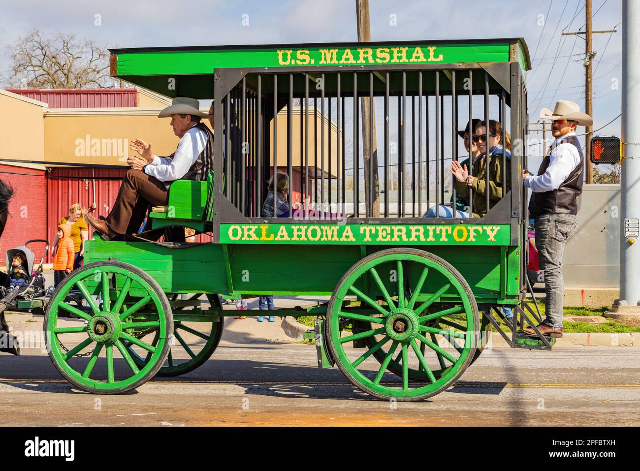 Oklahoma, MAR 12 2023 Sunny view of the Saint Patrick's Day parade in
