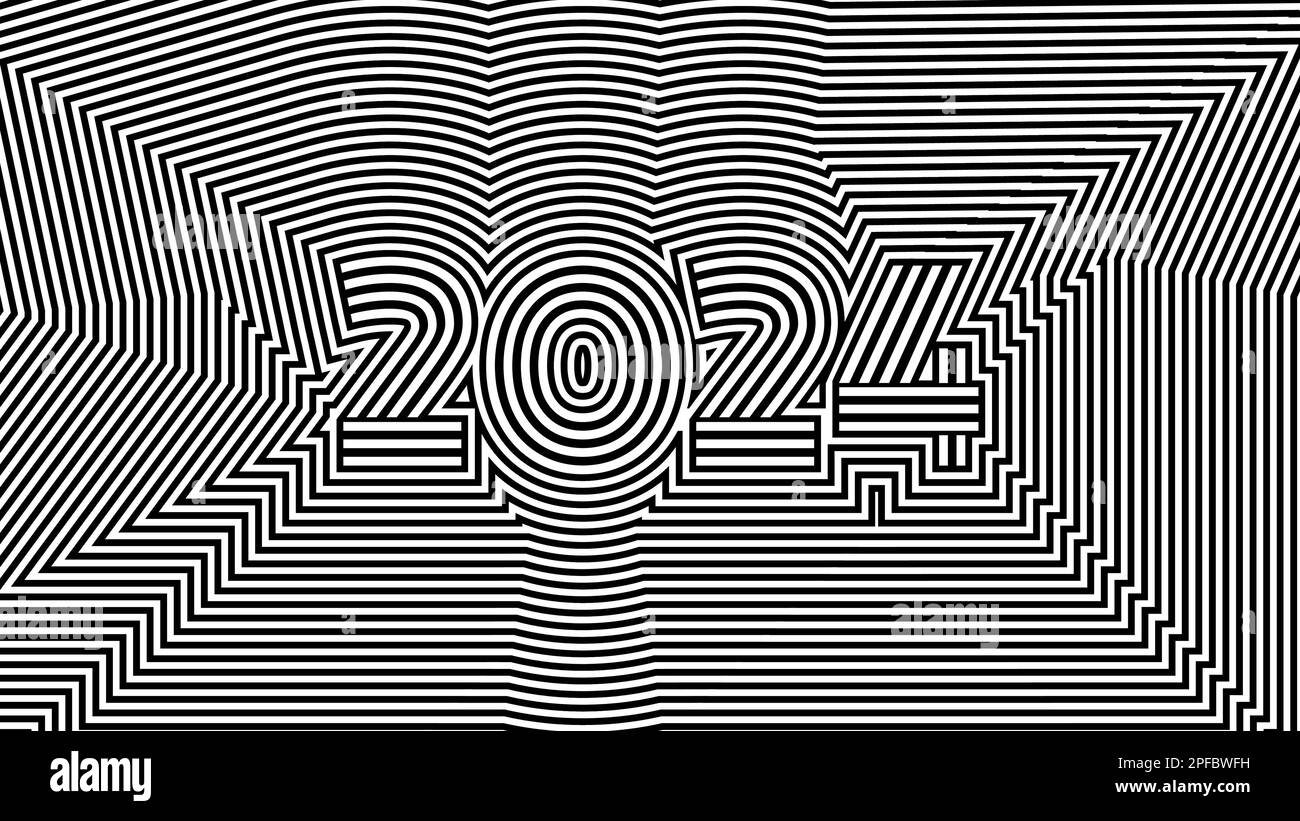 2024 New Year card. Geometric Black and white optical illusion calendar
