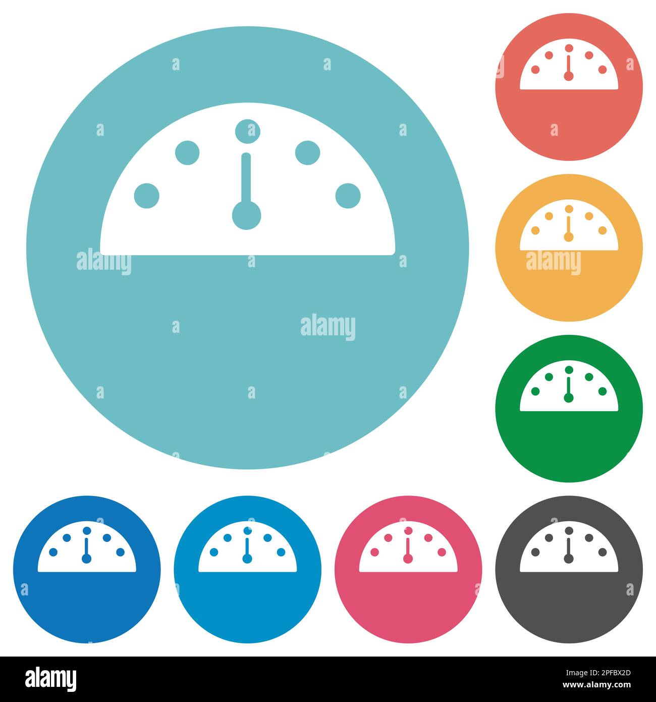 Speedometer solid flat white icons on round color backgrounds Stock ...