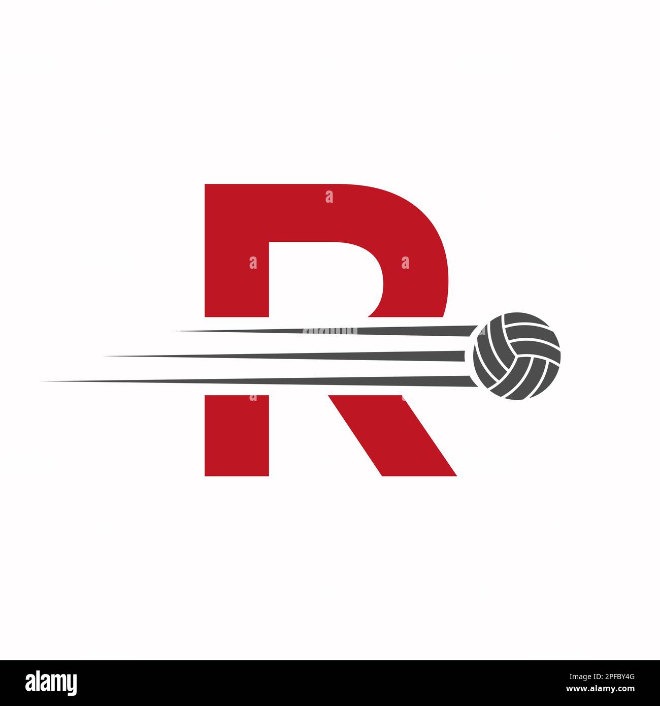 Initial Letter R Volleyball Logo Design Sign. Volleyball Sports Logotype Stock Vector