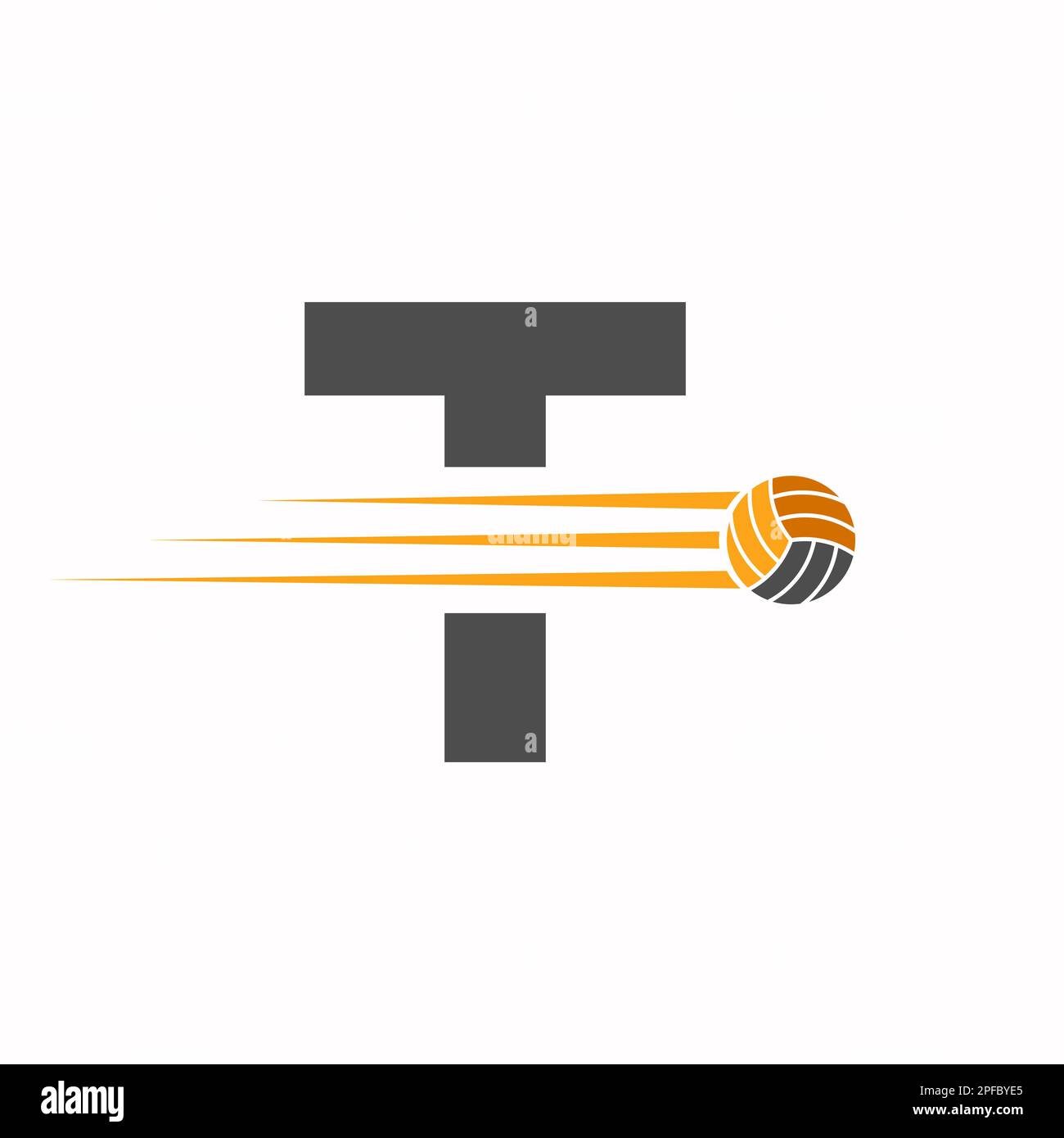 Initial Letter T Volleyball Logo Design Sign. Volleyball Sports Logotype Stock Vector