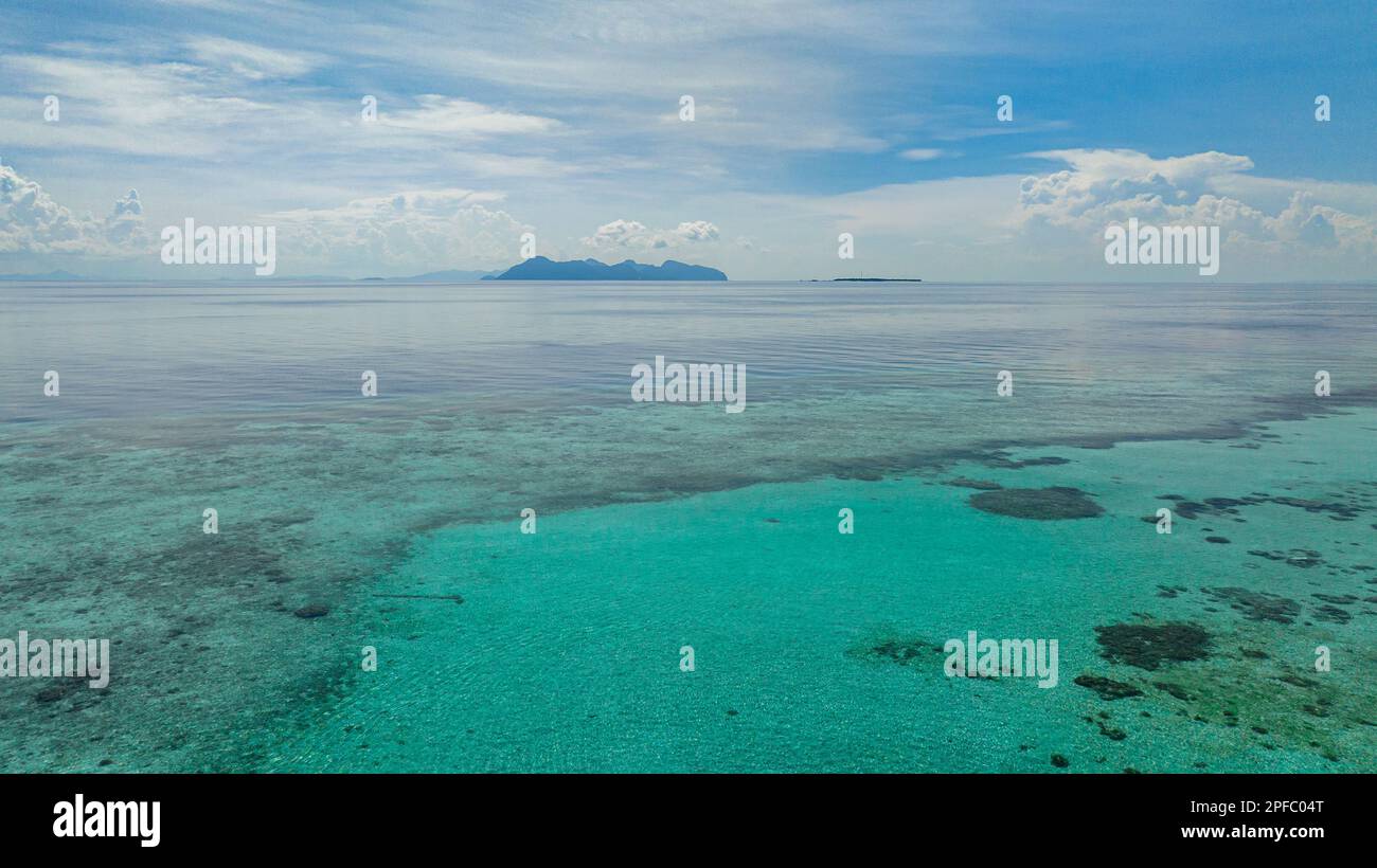 Top view of beautiful tropical islands and lagoons. Tun Sakaran Marine Park, Sabah, Malaysia. Stock Photo