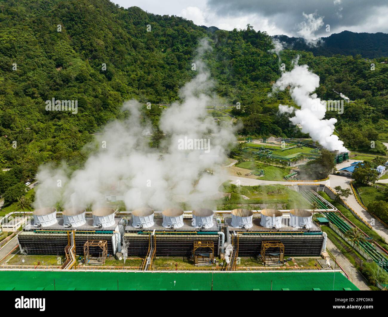 Geothermal power production plant. Geothermal station with steam and pipes.  Negros, Philippines Stock Photo - Alamy