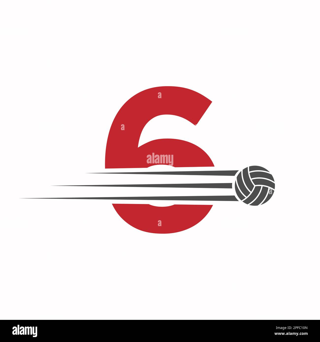 Initial Letter 6 Volleyball Logo Design Sign. Volleyball Sports Logotype Stock Vector