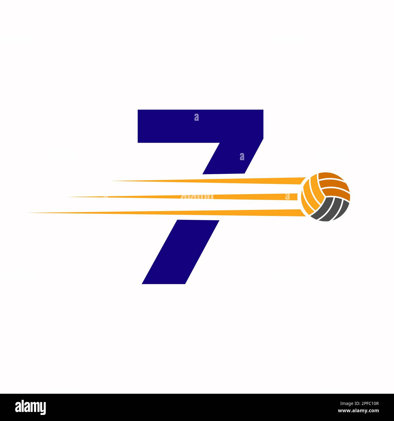 Initial Letter 7 Volleyball Logo Design Sign. Volleyball Sports Logotype Stock Vector