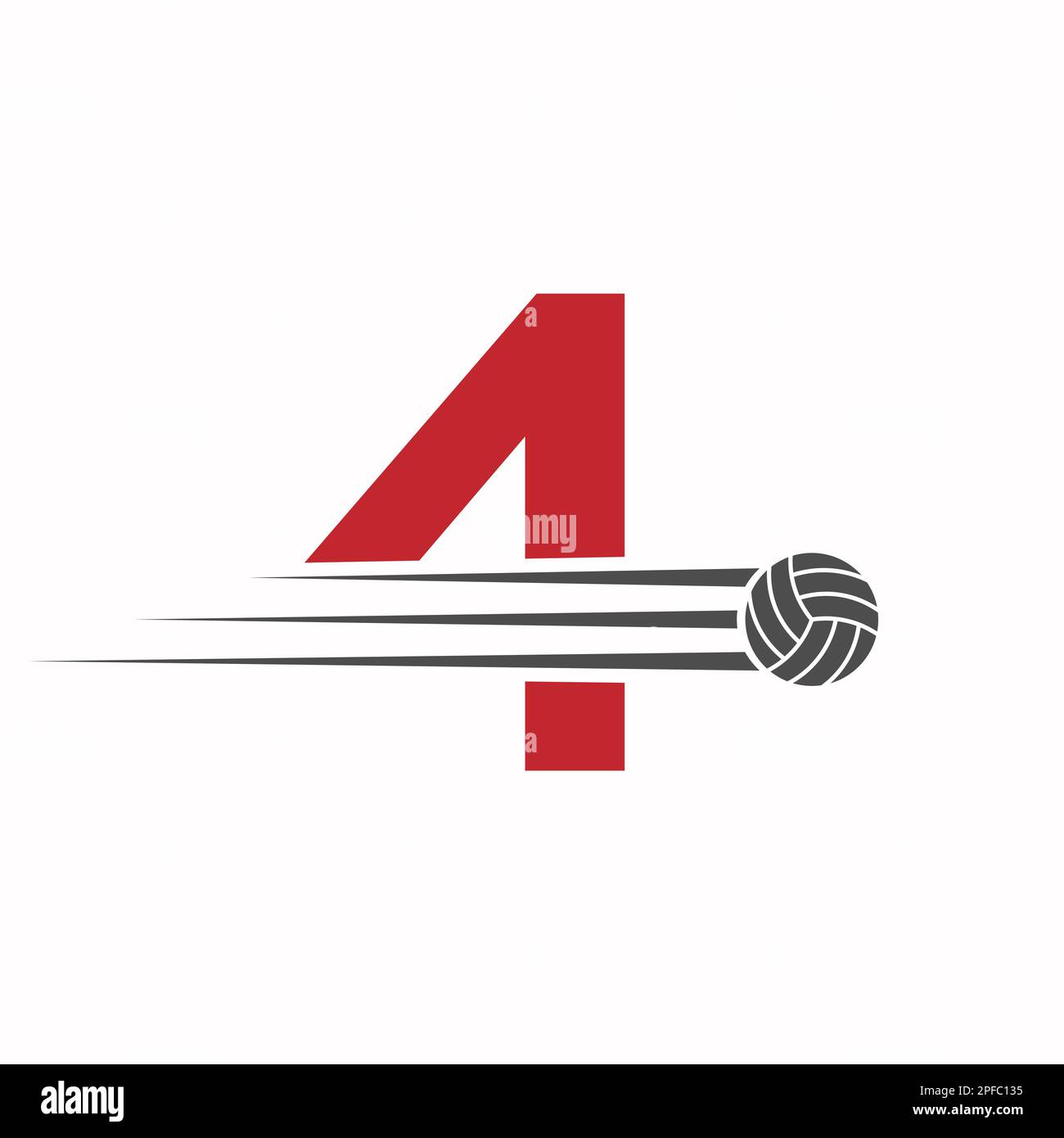 Initial Letter 4 Volleyball Logo Design Sign. Volleyball Sports Logotype Stock Vector
