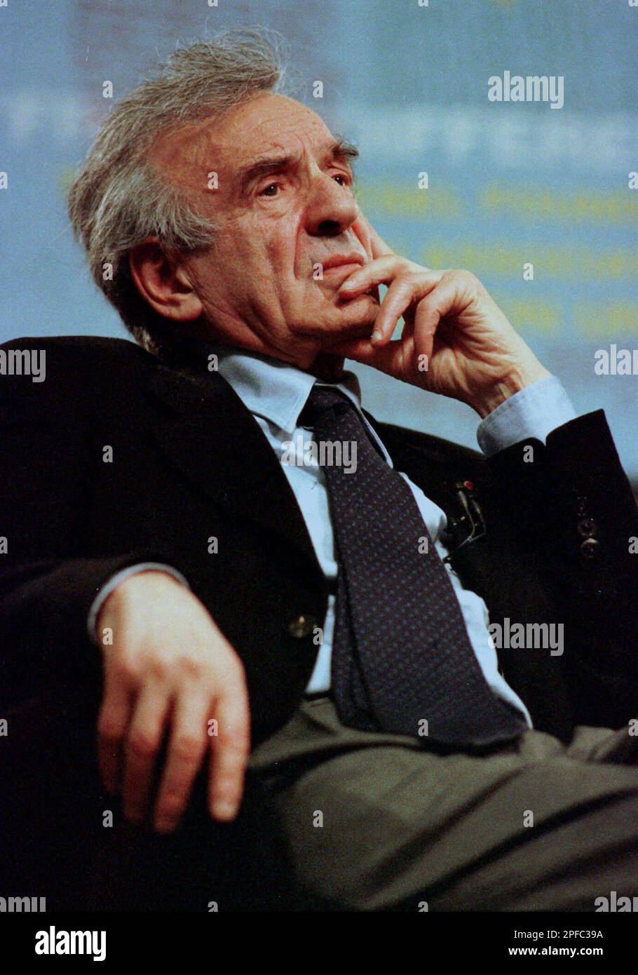 Elie Wiesel, 1986 Nobel Peace Prize winner, listens during the Conference  of Tomorrow's Leaders sponsored by the Elie Wiesel Foundation for Humanity,  Wednesday, Dec. 6, 2000, in Boston. The conference was structured