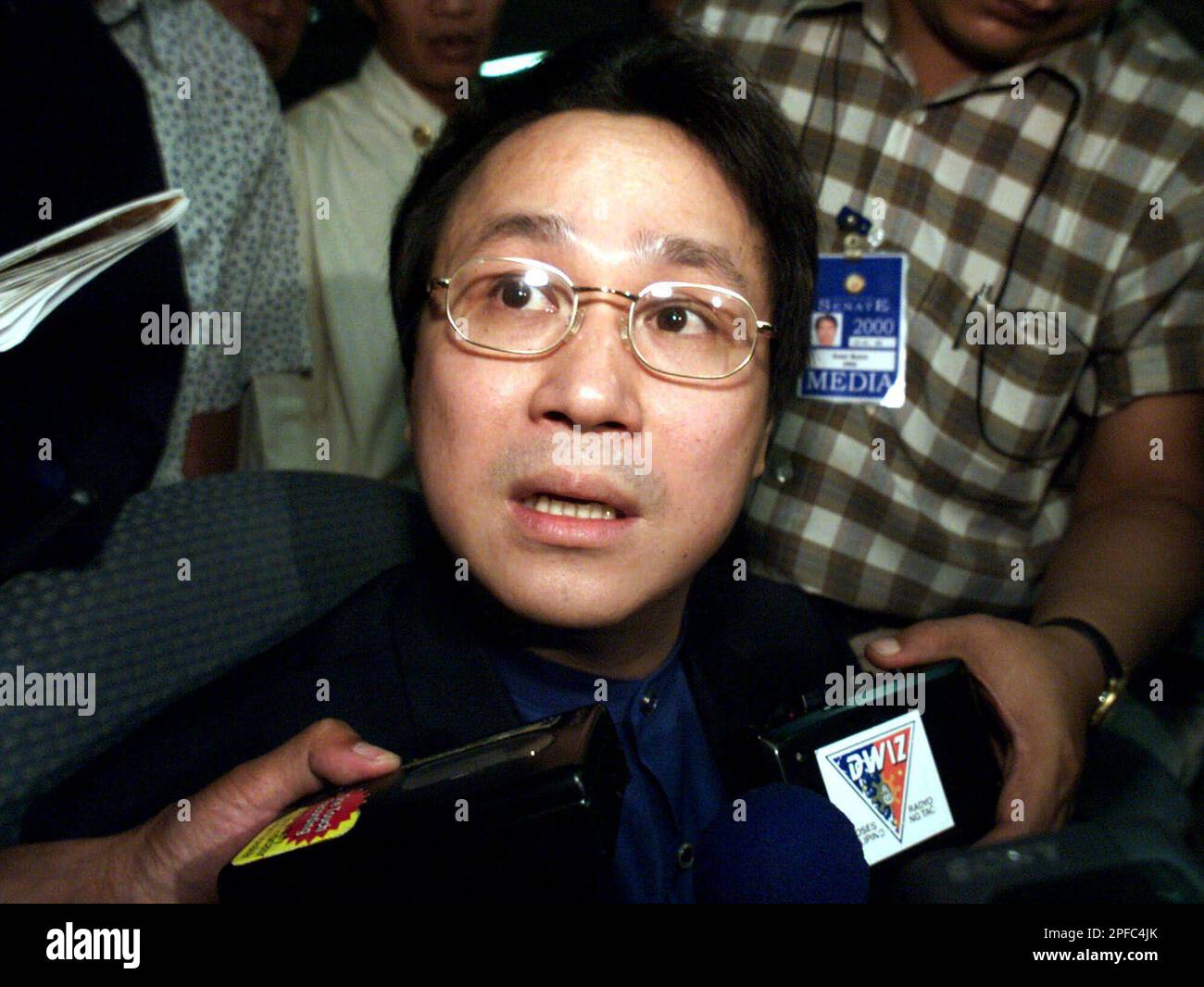 Charlie "Atong" Ang, the personal friend of President Jospeh Estrada, talks  to the media prior to testifying before the Senate Blue Ribbon Committee  Friday, Oct 13, 2000 regarding the expose made by