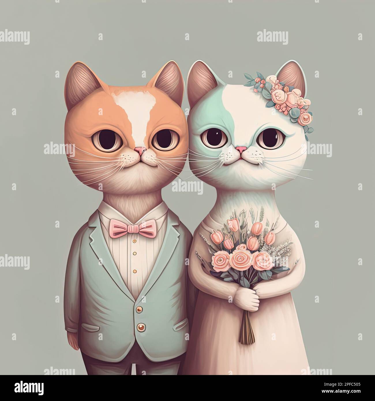 Cat bride and groom. Lovely wedding couple. Two cute animals Just Married concept Stock Photo
