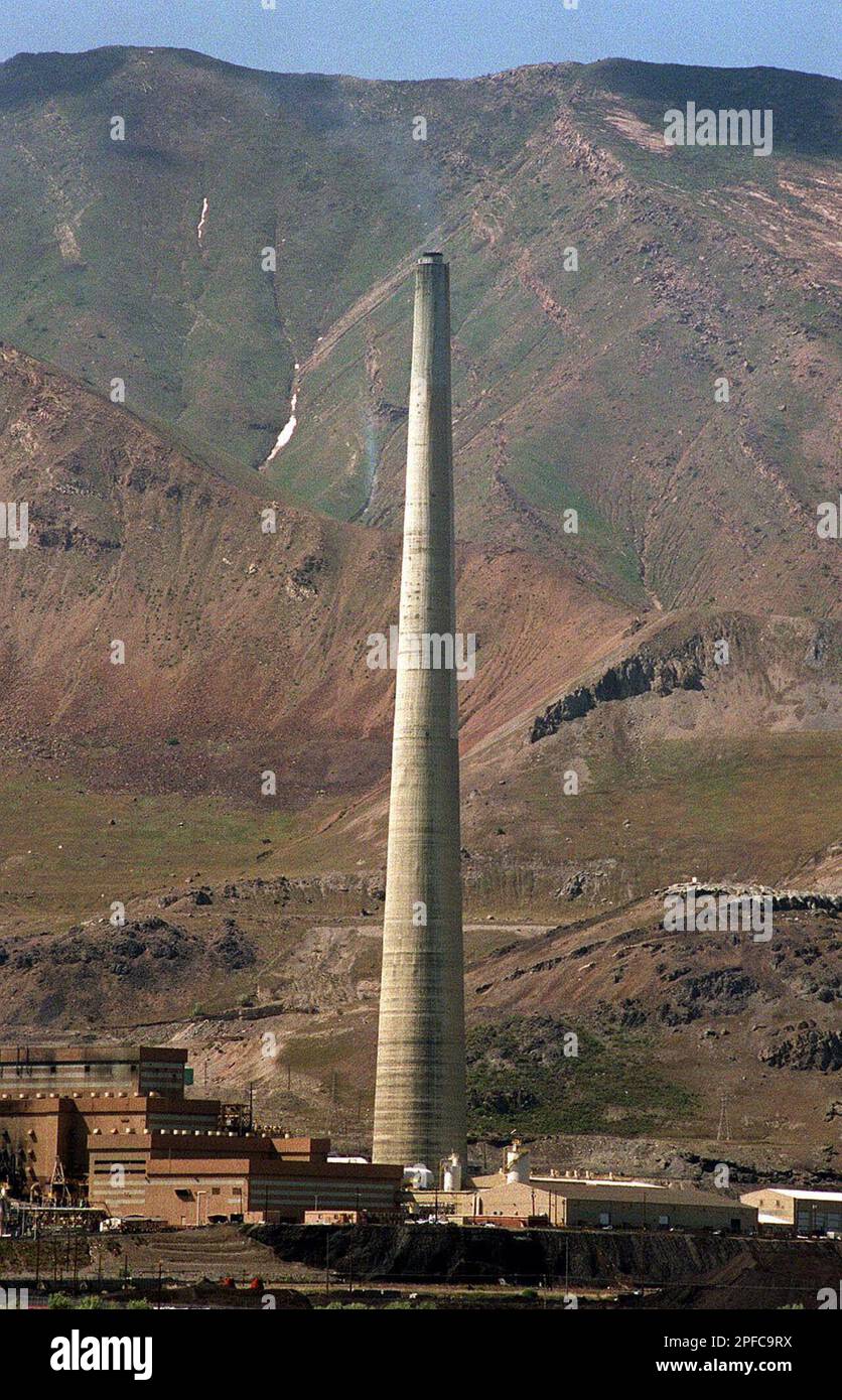 The Kennecott Utah Copper Corp.'s smokestack located in Magna, Utah