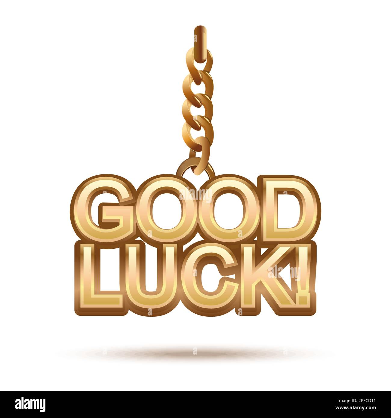 Good luck, Gold medallion on a chain. Motivational inscription, jewelry