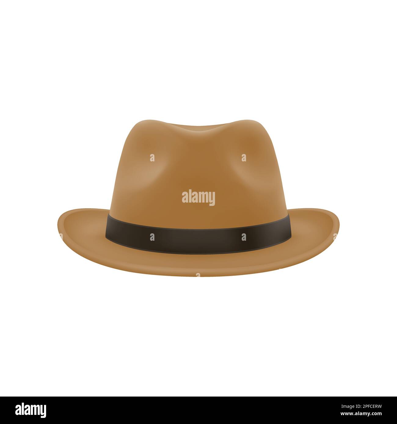 Vector 3d Realistic Brown Vintage Classic Gentleman Hat, Cap Icon