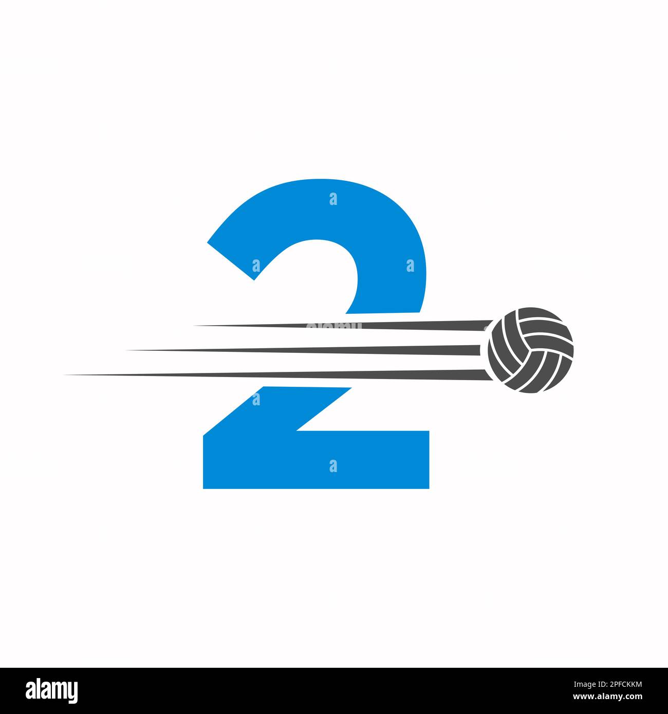 Initial Letter 2 Volleyball Logo Design Sign. Volleyball Sports Logotype Stock Vector